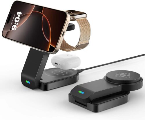 Magnetic foldable Wireless Charger for Apple,Travel Wireless Charging Station for iPhone 17/Air/16/15/14/13/12 Series,Charger for iWatch 11/10/9/8/Ultra 3/2/1,AirPods 4/3/2/Pro3/1(Black)