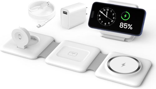 Apple Charging Station Multiple Devices - 3 in 1 Foldable Magnetic Charging Dock - Travel Charging Pad for iPhone 15 14 13 12 Pro Max Plus Watch and Airpods