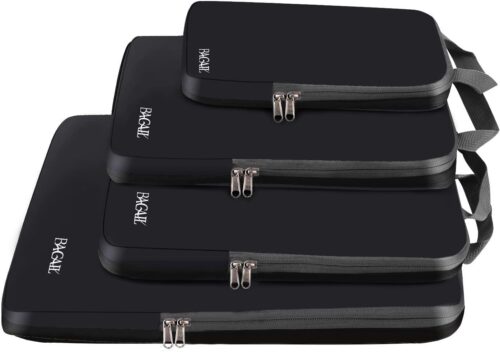 BAGAIL 4 Set/5 Set/6 Set Compression Packing Cubes Travel Accessories Expandable Packing Organizers, Black, 4set