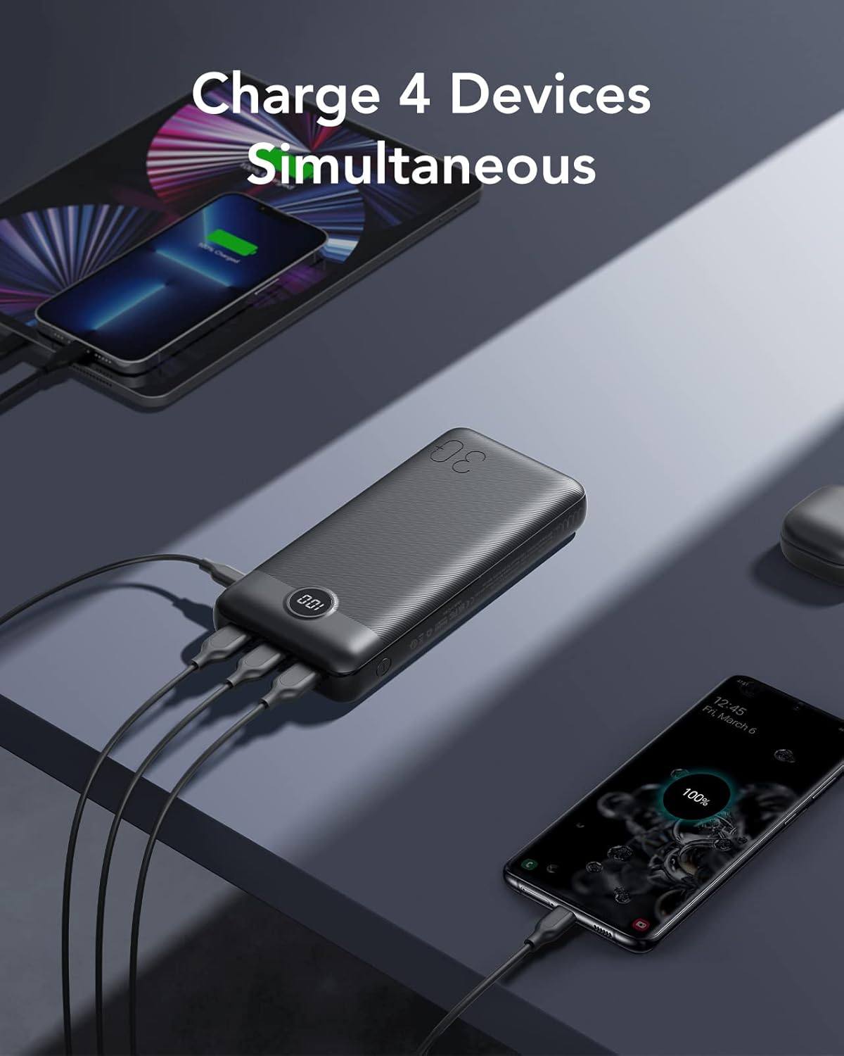 VEGER Power Bank Fast Charging,30000mAh Portable Charger PD 20W USB C Battery Pack with 4 Outputs & 2 Inputs Compatible with iPhone/iPad/Smartphones Tablet and More - Image 3