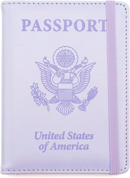 Passport Holder and Vaccine Card Holder, Passport Wallet Passport Cover with RFID Blocking, Purple, 4.12 x 5.56 x 0.47 inches, Elastic