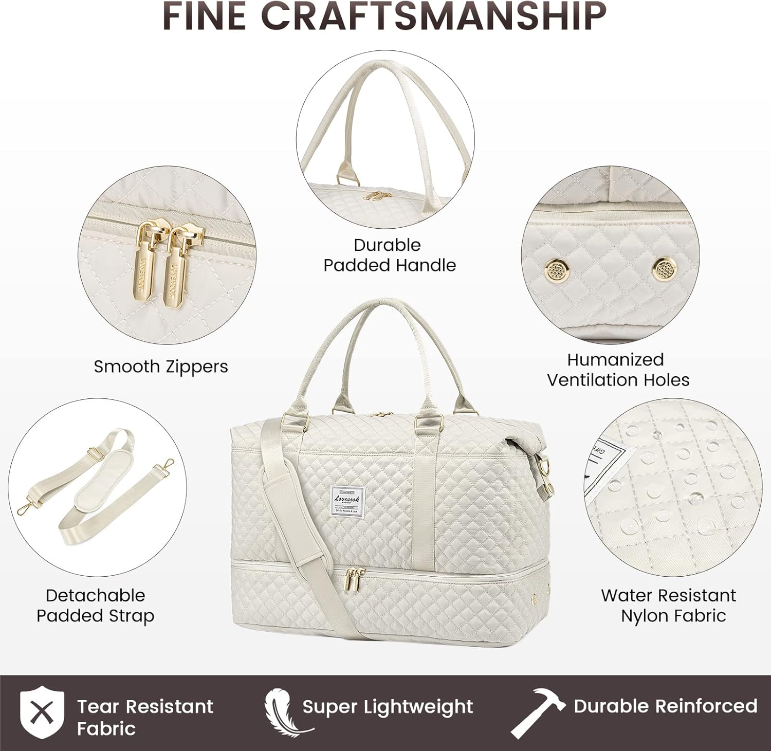 LOVEVOOK Travel Duffle Bag, Weekender Bags for Women with Shoe Compartment, Carry on Overnight Bag with Toiletry Bag, Gym Duffel Bag with Wet Pocket, Hospital Bags for Labor and Delivery, Beige - Image 5