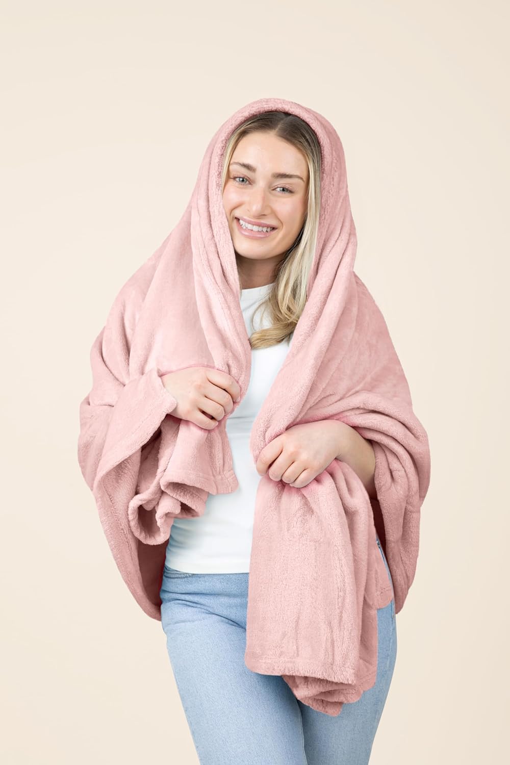 EverSnug Travel Blanket and Pillow - Premium Soft 2 in 1 Airplane Blanket with Soft Bag Pillowcase, Hand Luggage Belt and Backpack Clip (Light Pink) - Image 2