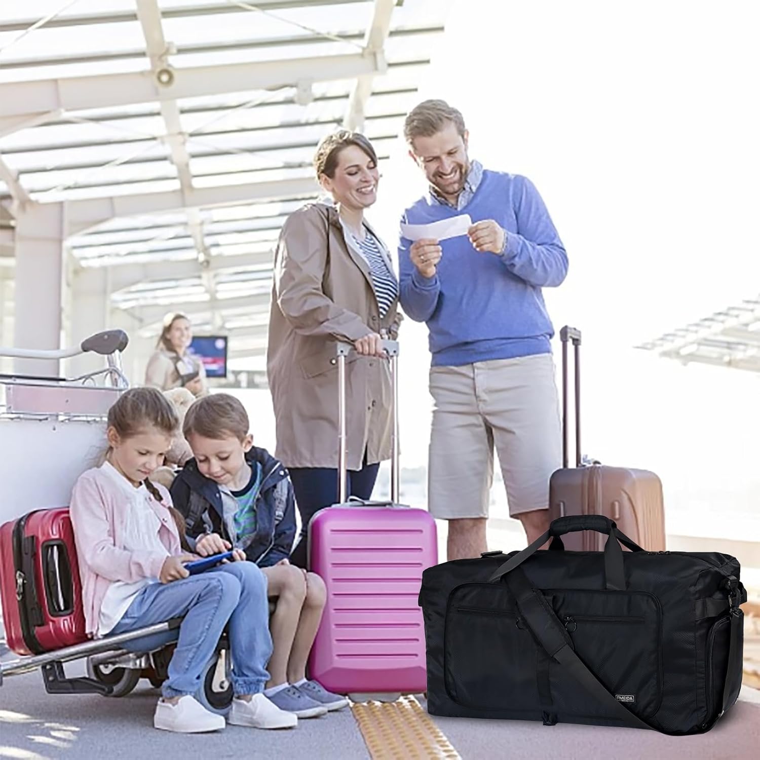 Fmeida 65L Foldable Travel Duffle Bag, Lightweight Waterproof Weekend Luggage with Shoes Compartment, Large Overnight Holdall Tote, Black - Image 8