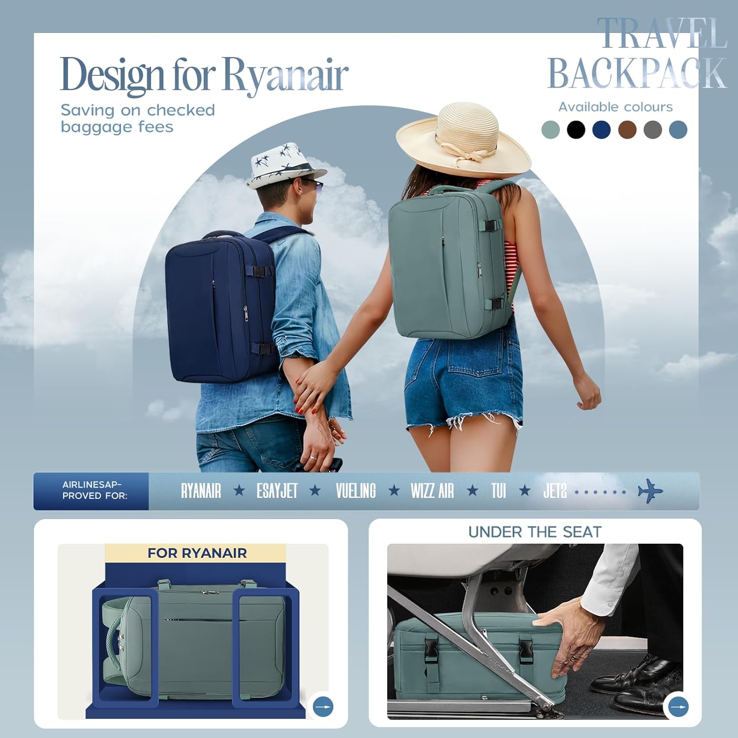 for Ryanair Cabin Bags 40x30x20, Travel Backpack with TSA Approved Clear Bag, Travel Bag 40x20x25 Underseat Carry-ons Hand Luggage Bag for Travelling Casual Daypack for Ryanair Plane - Image 2