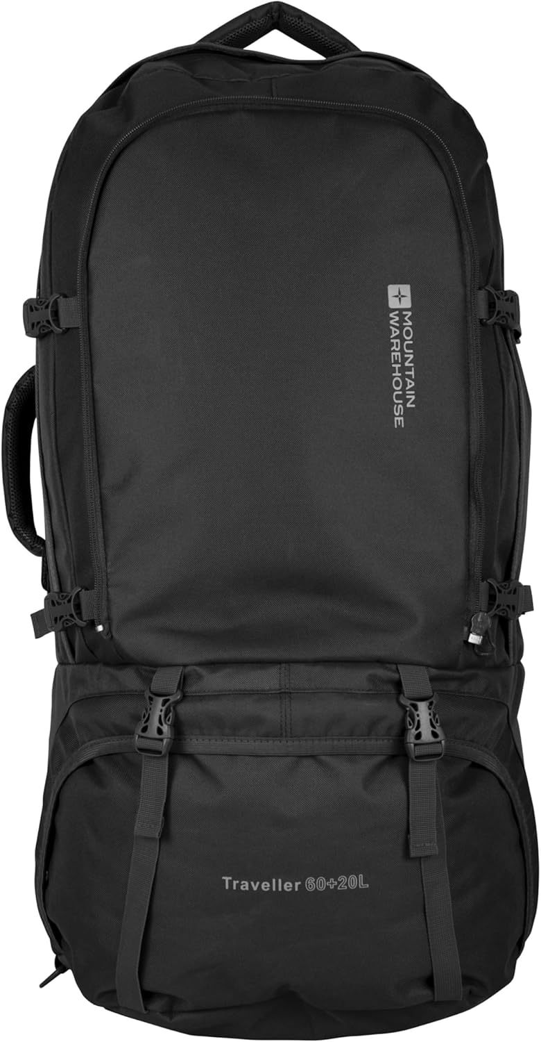 Mountain Warehouse Traveller 60L + 20L Rucksack - Large Backpack with Rain Cover, Detachable Daypack, Adjustable Back Support Travel Bag - For Camping, Hiking, Trekking Black One Size - Image 8