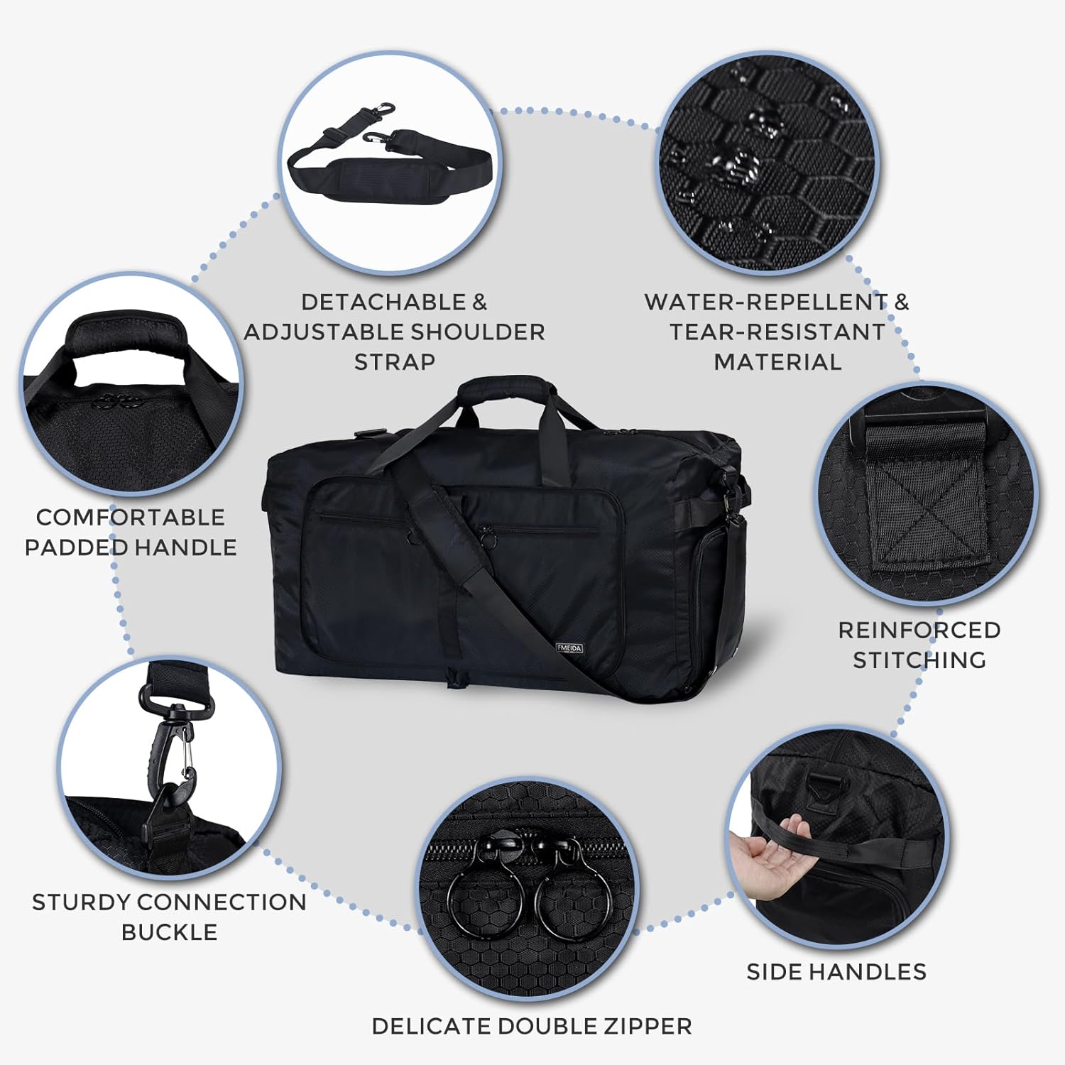 Fmeida 65L Foldable Travel Duffle Bag, Lightweight Waterproof Weekend Luggage with Shoes Compartment, Large Overnight Holdall Tote, Black - Image 5