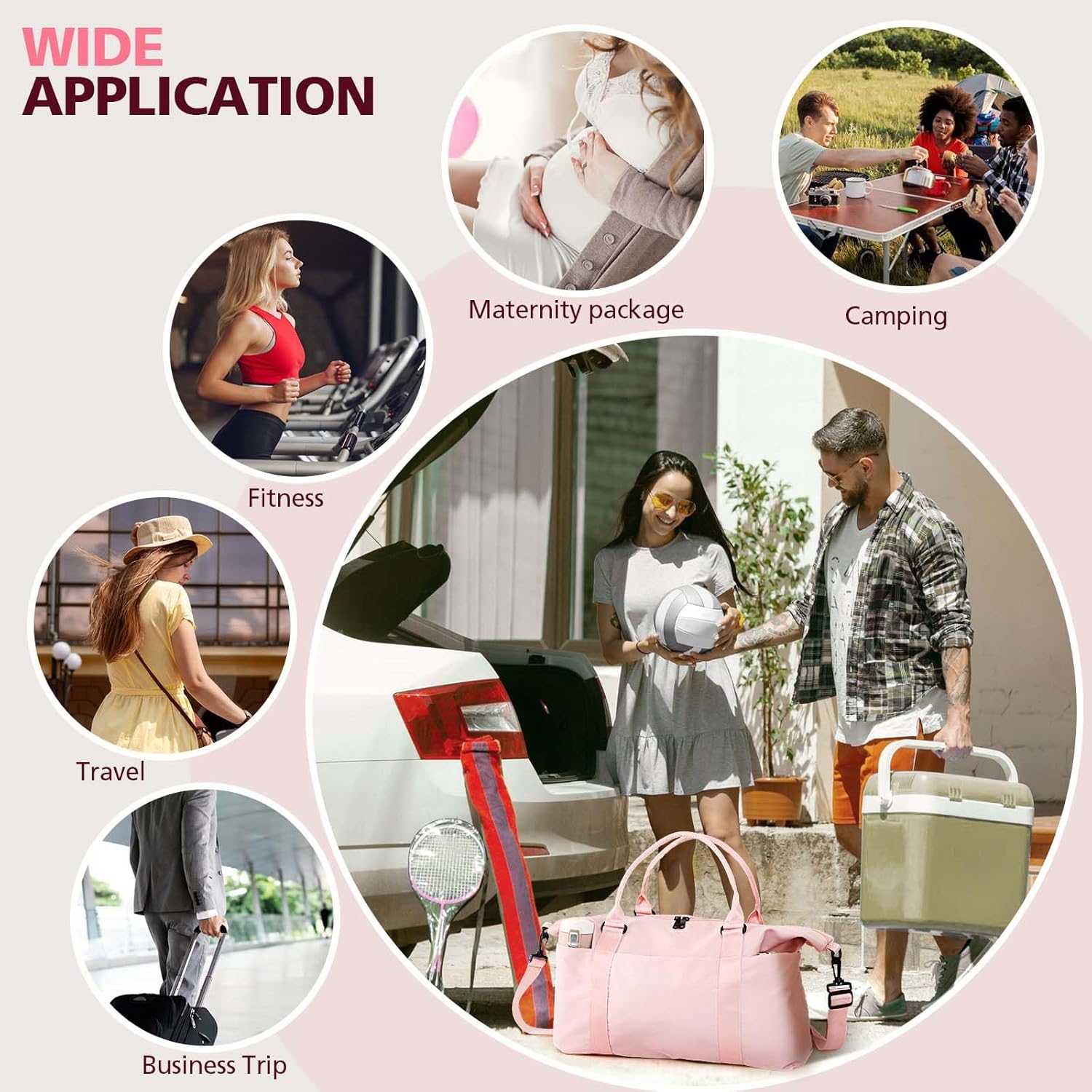 Travel Duffel Bag, Waterproof Weekender Bag Carry-on Tote Bags for Women, Duffel Bag Sport Gym Bag for Men, Hospital Bag for Work and Delivery, Overnight Bag Luggage Bag with Trolley Sleeve, 01 Coral - Image 7