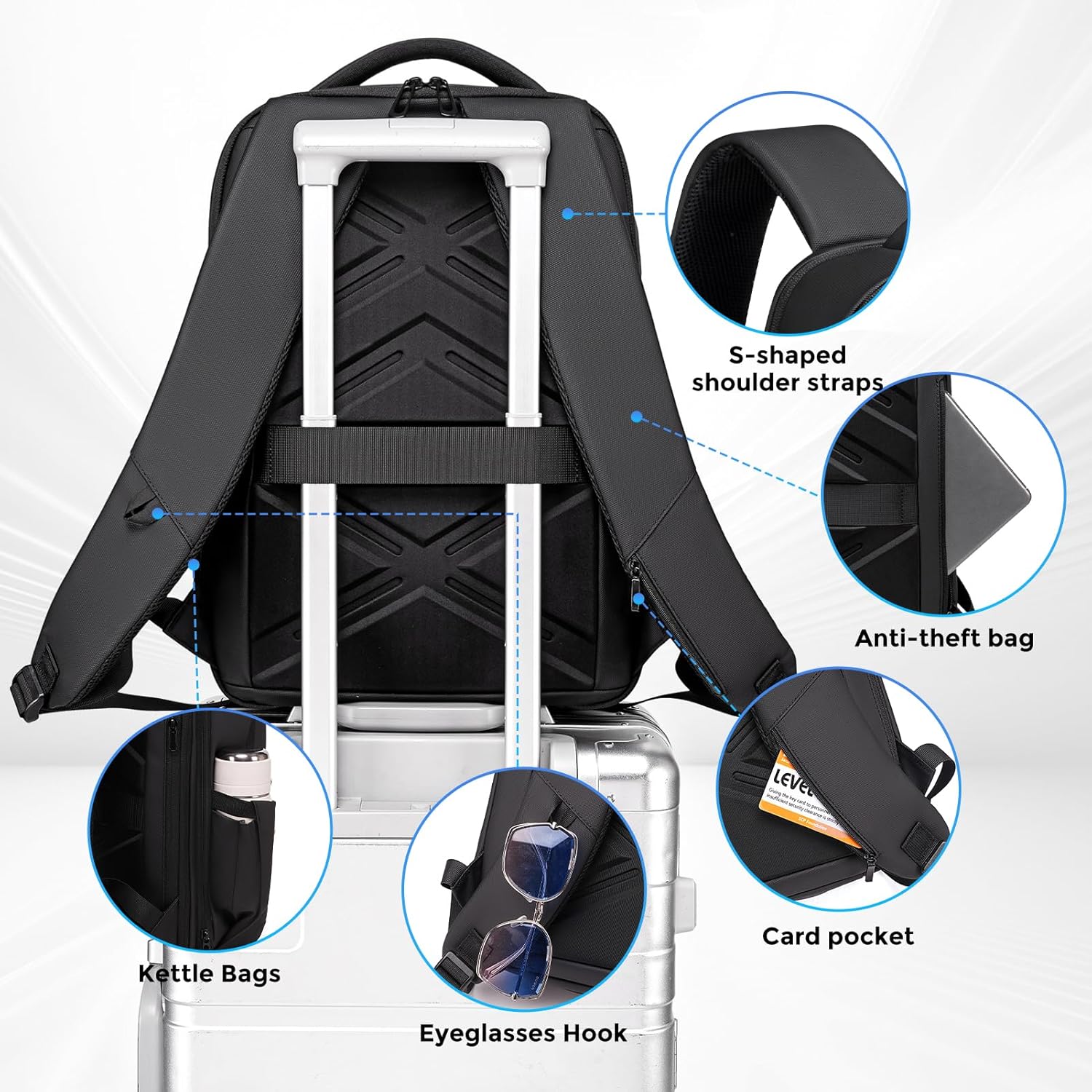 FENRUIEN Expandable Laptop Backpack 19L-27L 1800D Hand Luggage Travel Business Men's Laptop Bag 15.6 Inch for Men and Women Teenagers with Laptop Compartment USB Charging Port Backpack - Image 5