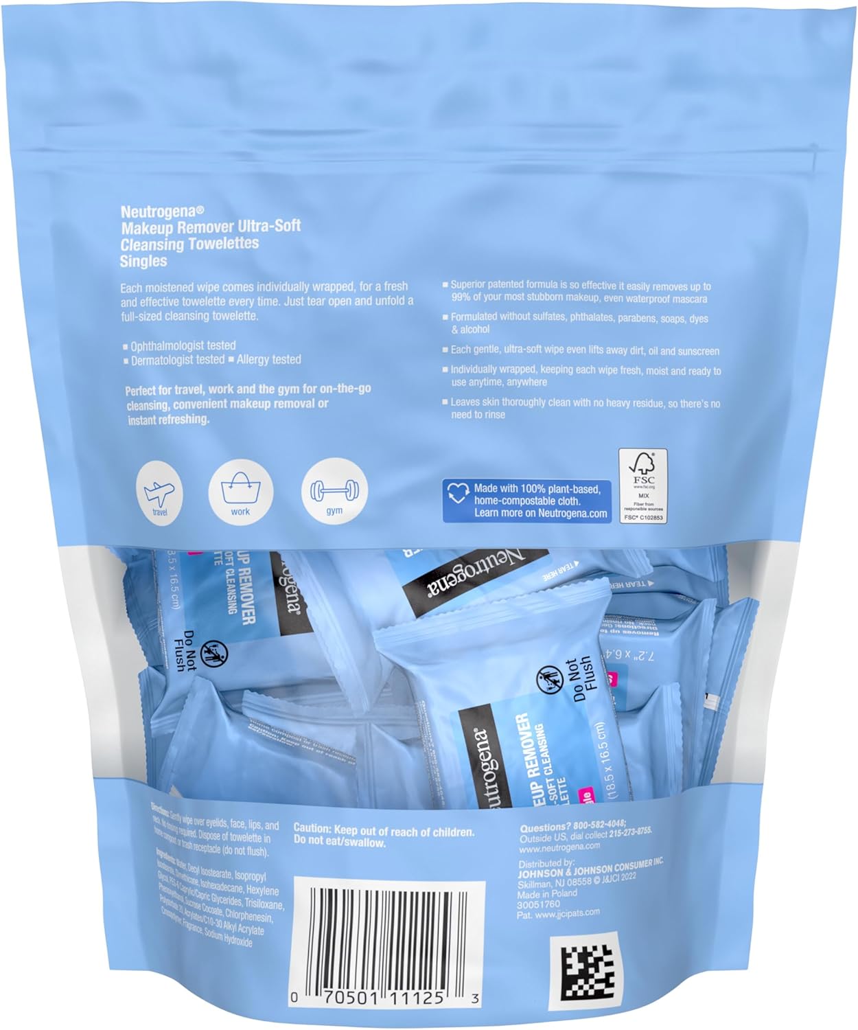 Neutrogena Makeup Remover Cleansing Towelette Singles, Daily Face Wipes To Remove Dirt, Oil, Makeup & Waterproof Mascara, Individually Wrapped, 20 Count - Image 7