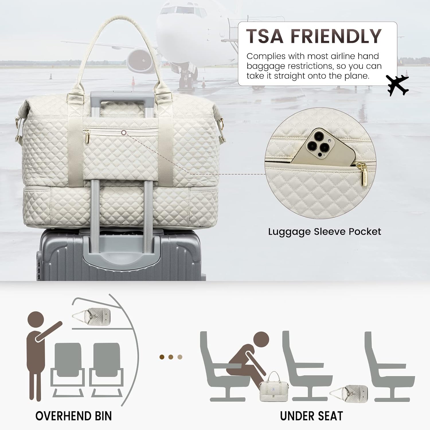 LOVEVOOK Travel Duffle Bag, Weekender Bags for Women with Shoe Compartment, Carry on Overnight Bag with Toiletry Bag, Gym Duffel Bag with Wet Pocket, Hospital Bags for Labor and Delivery, Beige - Image 4