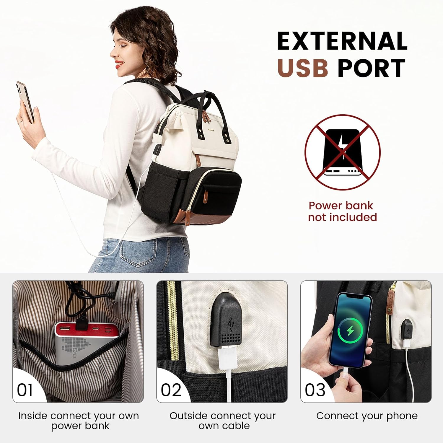 LOVEVOOK Laptop Backpack Womens,15.6inch Rucksack Bags for Women School College Work University Travel, Large Waterproof Ladies Backpacks, Back Pack for Woman, Teacher Bag, Beige Black - Image 5