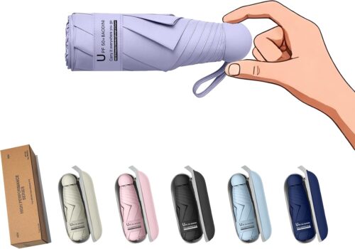 BAODINI Mini Travel Umbrella With Case Small Compact UV Umbrella Protection Sun Lightweight Tiny Pocket Umbrella