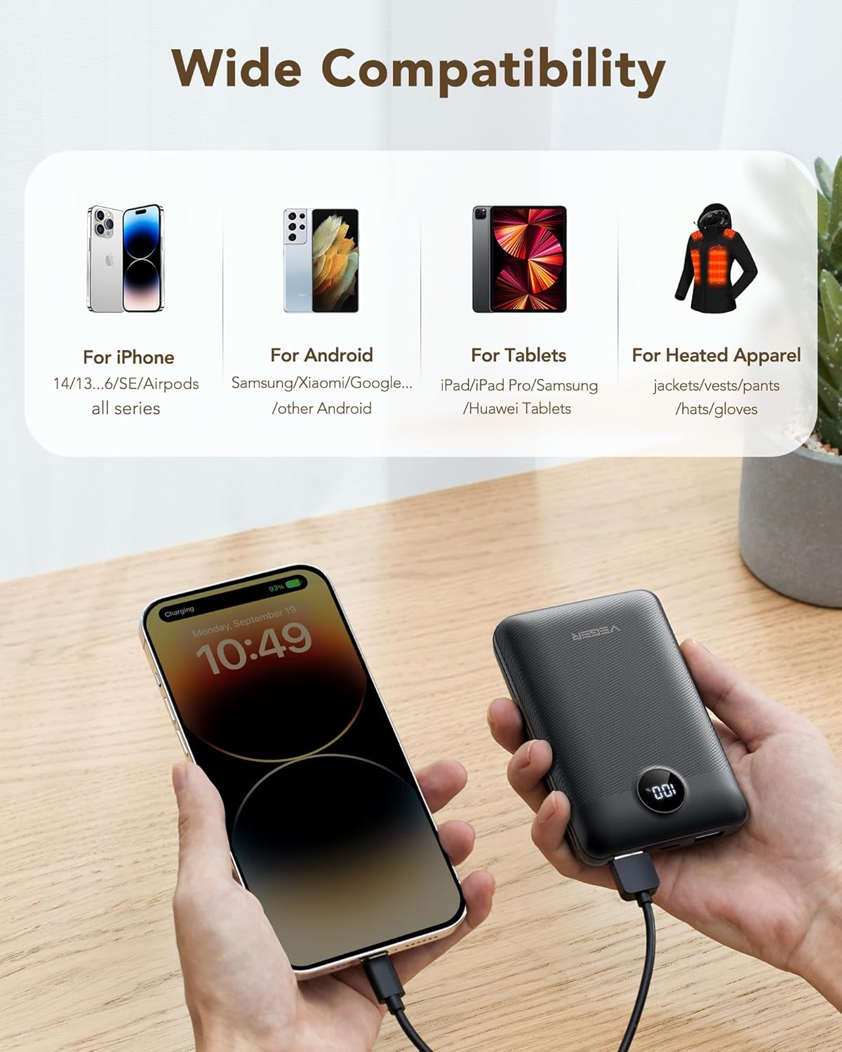 VEGER Power Bank 20000mAh,Portable Charger USB C Battery Pack Phone Charger,Travel Essentials Powerbank Fast Charging Compatible with iPhone,iPad,Android Smartphone,Heated Vest and More - Image 7