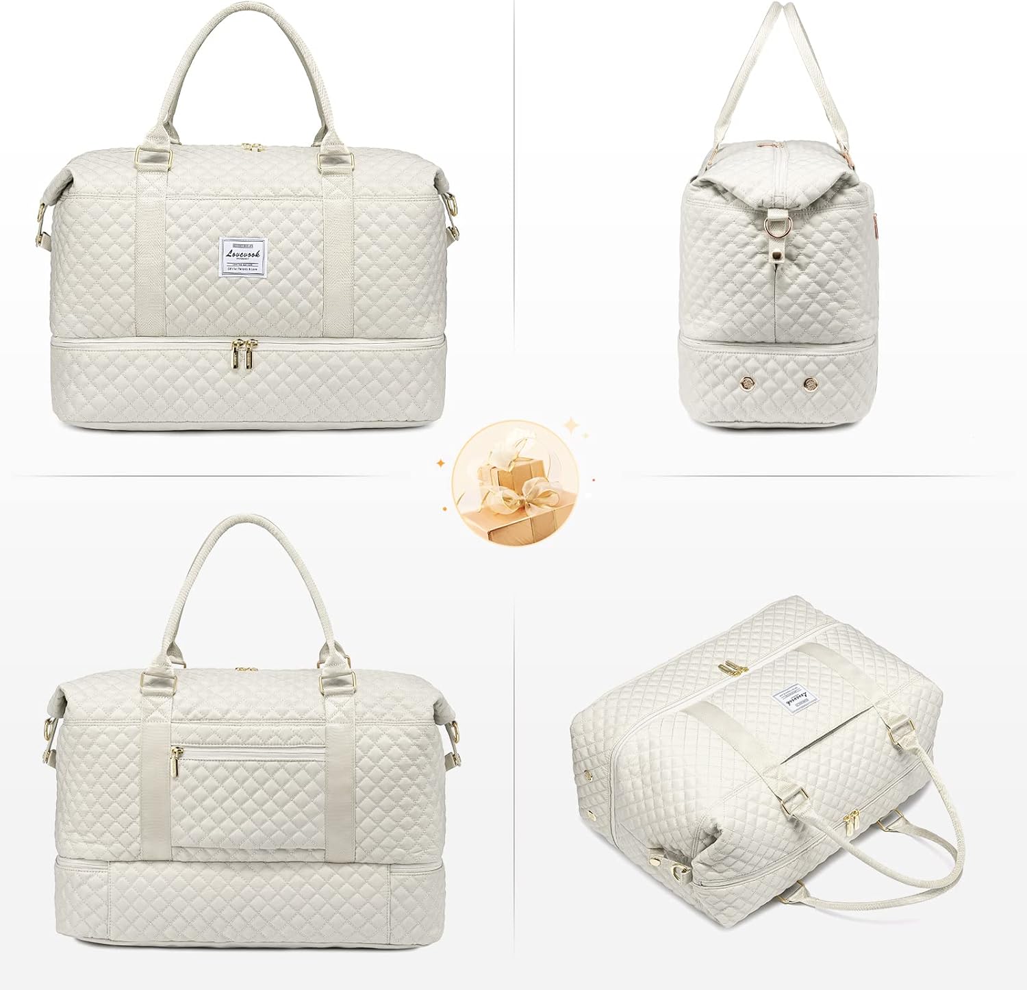 LOVEVOOK Travel Duffle Bag, Weekender Bags for Women with Shoe Compartment, Carry on Overnight Bag with Toiletry Bag, Gym Duffel Bag with Wet Pocket, Hospital Bags for Labor and Delivery, Beige - Image 8