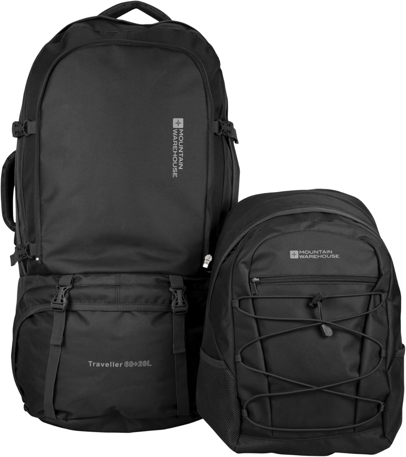 Mountain Warehouse Traveller 60L + 20L Rucksack - Large Backpack with Rain Cover, Detachable Daypack, Adjustable Back Support Travel Bag - For Camping, Hiking, Trekking Black One Size - Image 6