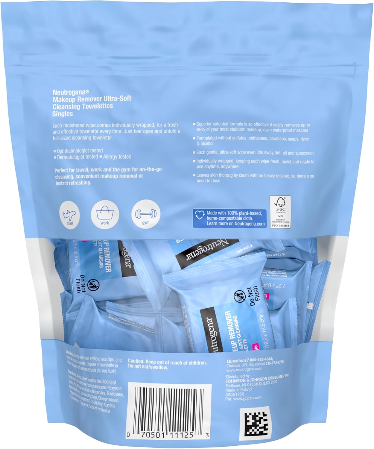 Neutrogena Makeup Remover Cleansing Towelette Singles, Daily Face Wipes To Remove Dirt, Oil, Makeup & Waterproof Mascara, Individually Wrapped, 20 Count - Image 8