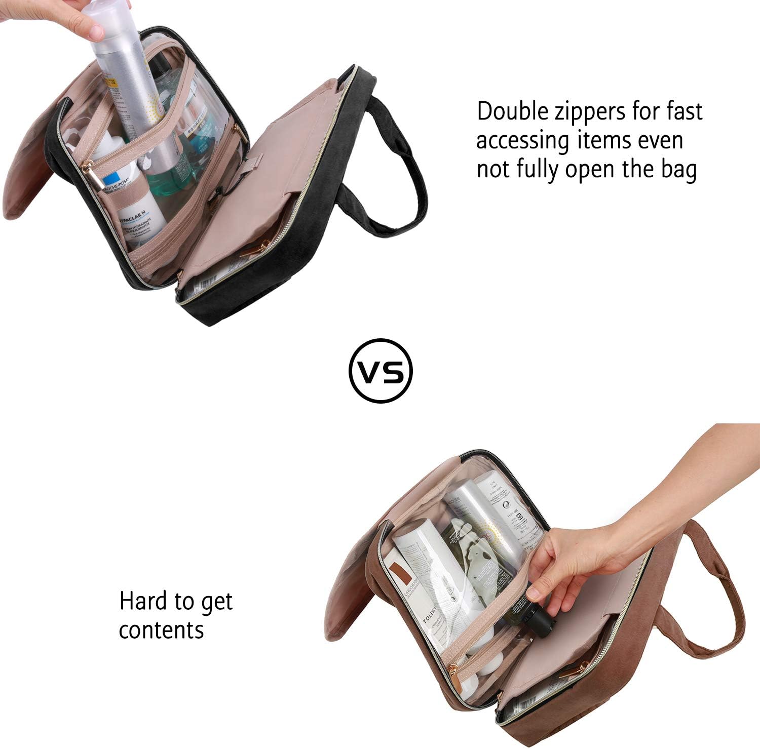 BAGSMART Hanging Toiletry Bag - Travel Toiletry Organizer - Black - Image 6