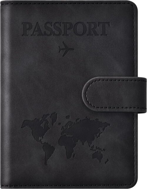 Eoehro Unisex-Adult Passport & Vaccine Card Holder Combo, RFID Protected, Black Faux Leather