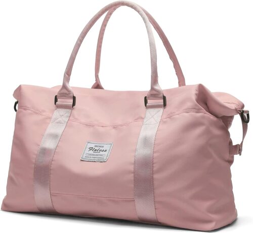 Pink Travel Duffel Bag,Sports Tote Gym Bag,Shoulder Weekender Overnight Bag for Women,with Trolley Sleeve and Wet Pocket