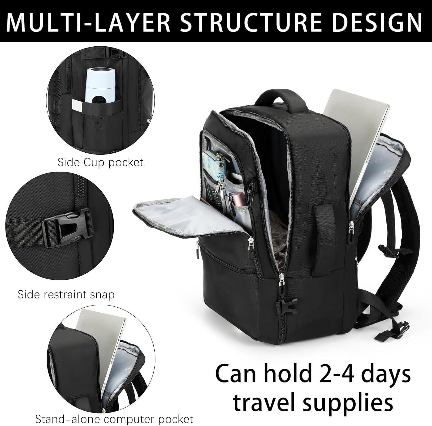 Sowaovut Travel Laptop Backpack, Extra Large Backpacks Flight Approved Daypack, Business Bag Fit 17.3 inch Laptop - Image 4