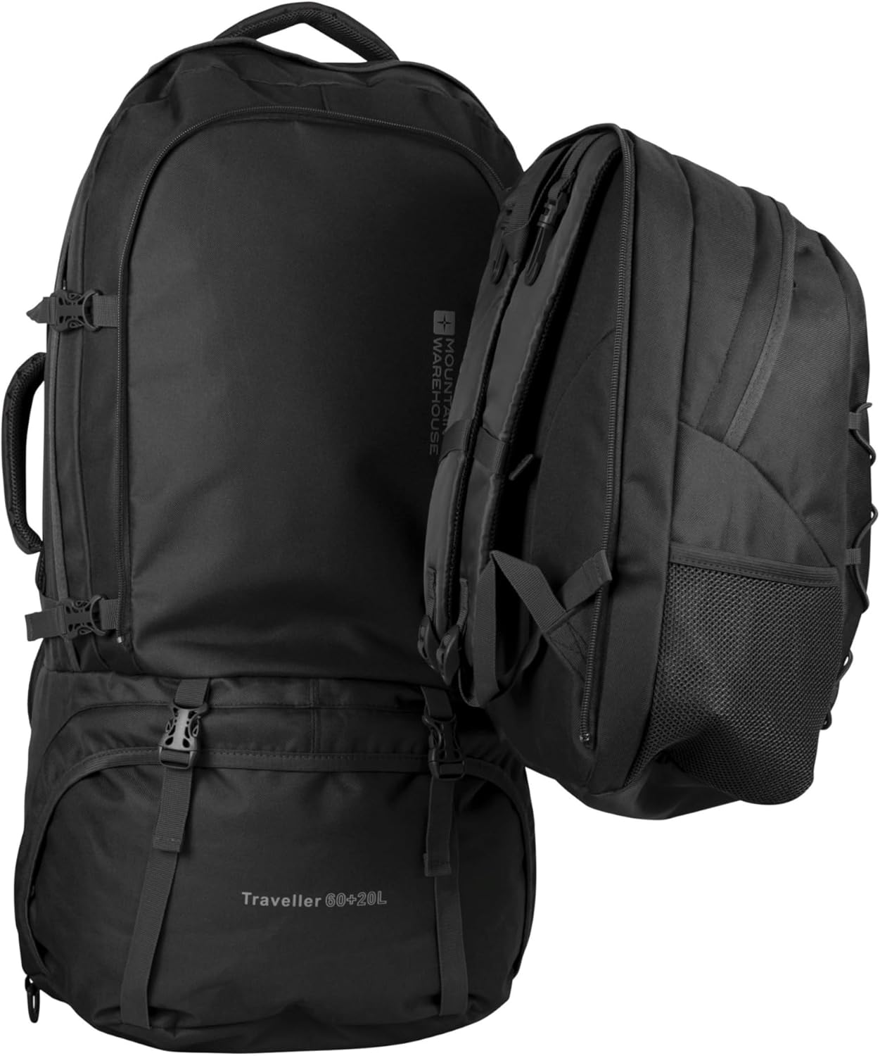 Mountain Warehouse Traveller 60L + 20L Rucksack - Large Backpack with Rain Cover, Detachable Daypack, Adjustable Back Support Travel Bag - For Camping, Hiking, Trekking Black One Size - Image 5
