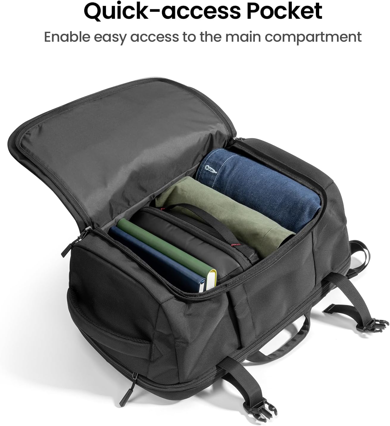 tomtoc Travel Backpack 40L, TSA Friendly Flight Approved Carry-on Luggage Hand Backpack, Spill-resistant Lightweight Business Rucksack, Durable Large Weekender Bag Daypack Fits 17.3 Inch Laptop - Image 4