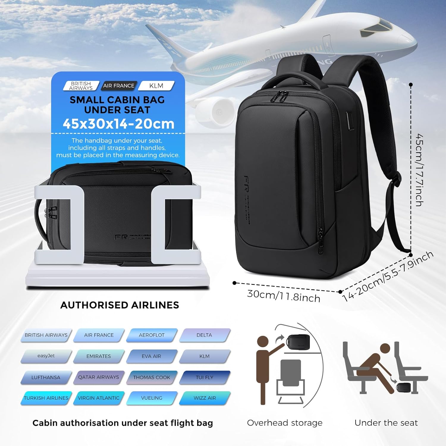 FENRUIEN Expandable Laptop Backpack 19L-27L 1800D Hand Luggage Travel Business Men's Laptop Bag 15.6 Inch for Men and Women Teenagers with Laptop Compartment USB Charging Port Backpack - Image 2