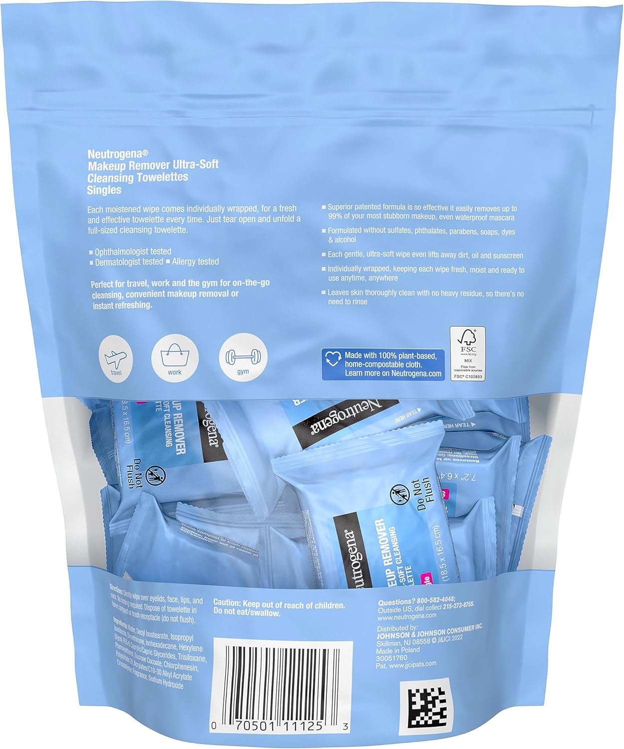 Neutrogena Makeup Remover Cleansing Towelette Singles, Daily Face Wipes To Remove Dirt, Oil, Makeup & Waterproof Mascara, Individually Wrapped, 20 Count - Image 9