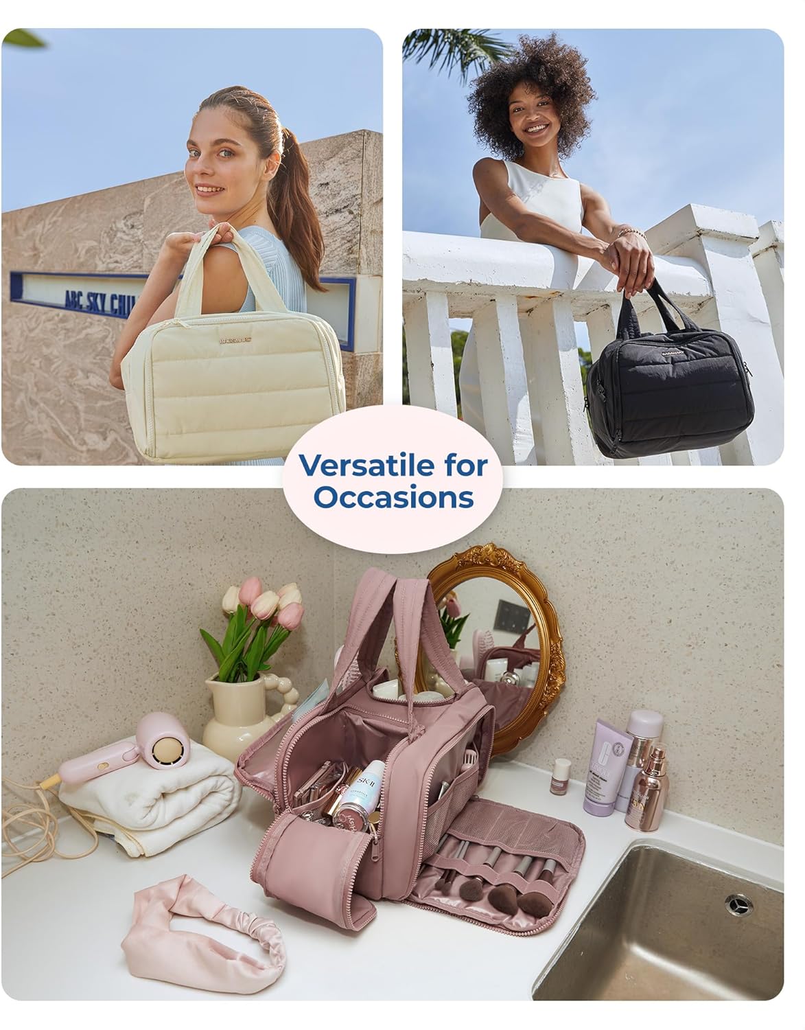 BAGSMART Travel Toiletry Bag Makeup Cosmetic Bag for Women, Dark Pink - Image 7