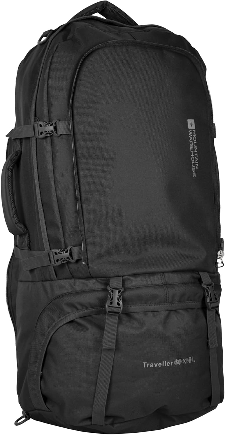 Mountain Warehouse Traveller 60L + 20L Rucksack - Large Backpack with Rain Cover, Detachable Daypack, Adjustable Back Support Travel Bag - For Camping, Hiking, Trekking Black One Size - Image 9