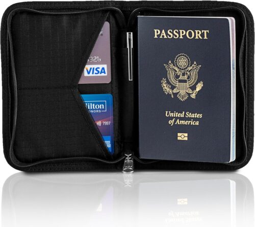 Zero Grid Passport Holder & Travel Wallet with RFID Blocking - Premium Document Organizer Case for Men and Women - Holds Passports, Cards, Tickets, ID, Cash - Compact Zippered Wallet