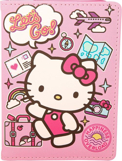 Hello Kitty Multicolored Passport Holder with Luggage Tag, Officially Licensed Accessories, Unisex-Adults, Polyurethane, Passport Cover, Multicolored, Passport Holder