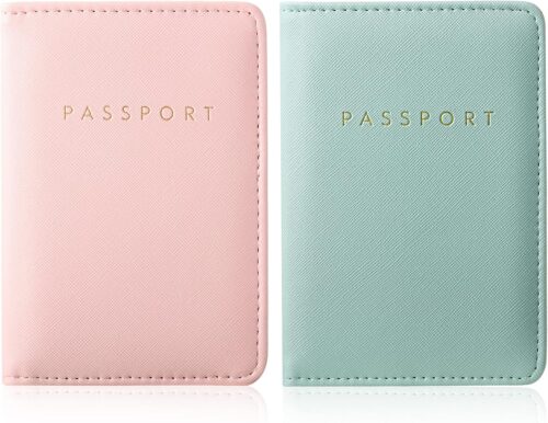Frienda 2 Pieces Bridal Passport Covers Holder Waterproof Leather Holder Covers Travel Wallet Passport Case for Women and Men