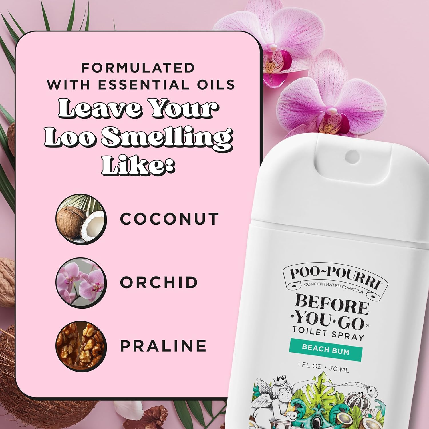 Poo-Pourri Before-You-Go Beach Bum Toilet Spray 300ml Travel Size Coconut Orchid Roasted Praline - Image 6