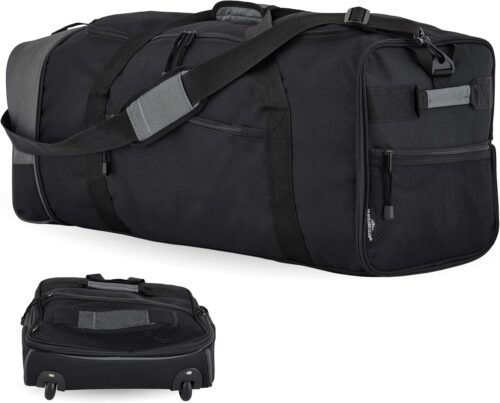 Travelers Club Unisex-Adult Travelers Polo & Racquet Club 32 Inch Collapsible Duffel, Black/Gray Bag, One Size