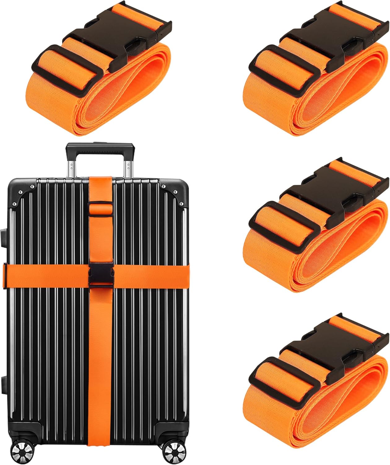 Luggage Straps for Suitcases TSA Approved Travel Belt 4 Pack by Chelmon(Orange)