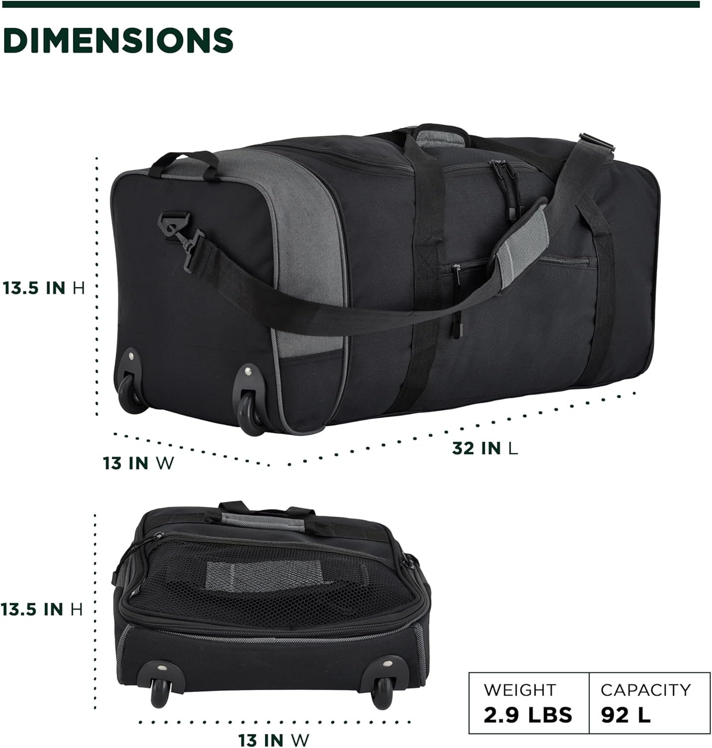 Travelers Club Unisex-Adult Travelers Polo & Racquet Club 32 Inch Collapsible Duffel, Black/Gray Bag, One Size - Image 3
