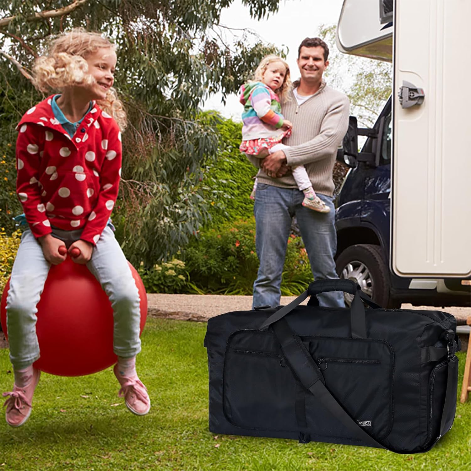 Fmeida 65L Foldable Travel Duffle Bag, Lightweight Waterproof Weekend Luggage with Shoes Compartment, Large Overnight Holdall Tote, Black - Image 9