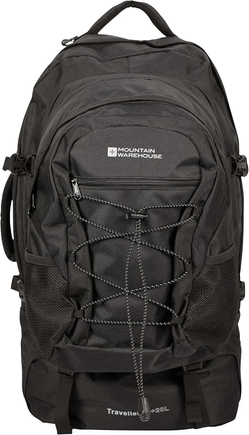 Mountain Warehouse Traveller 60L + 20L Rucksack - Large Backpack with Rain Cover, Detachable Daypack, Adjustable Back Support Travel Bag - For Camping, Hiking, Trekking Black One Size - Image 2
